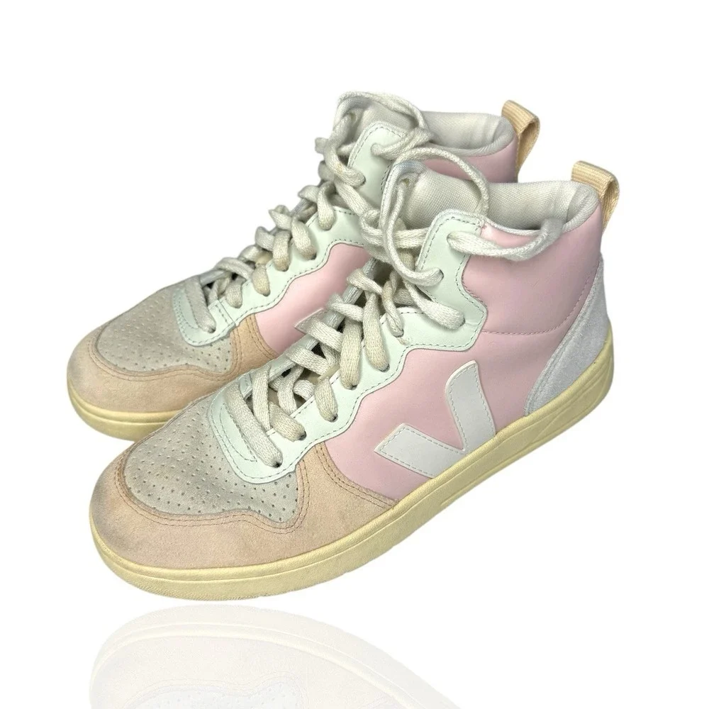Veja V-15 Leather Petale Sneakers Size 8 / 39 EUR Womens White Multi Shoes Suede